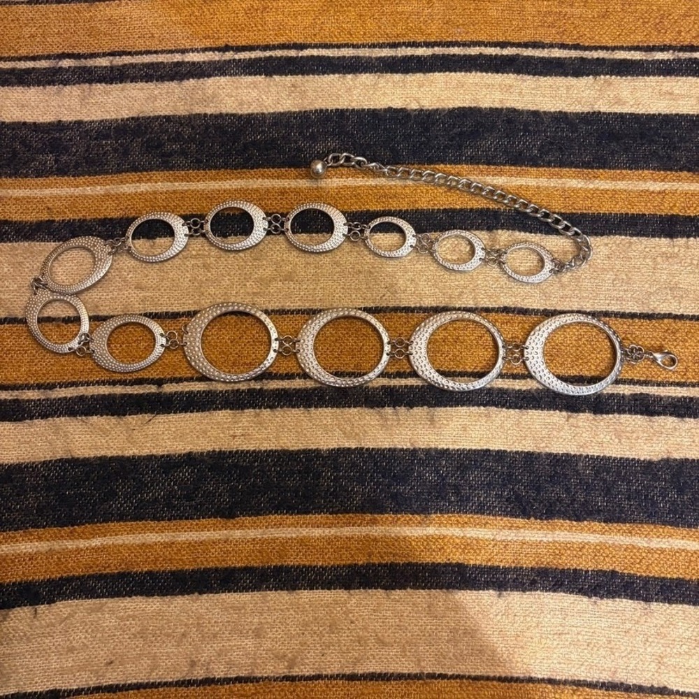 Y2K Chain Belt Silver Hammered Graduated Circle Boho Festival Steampunk Grunge